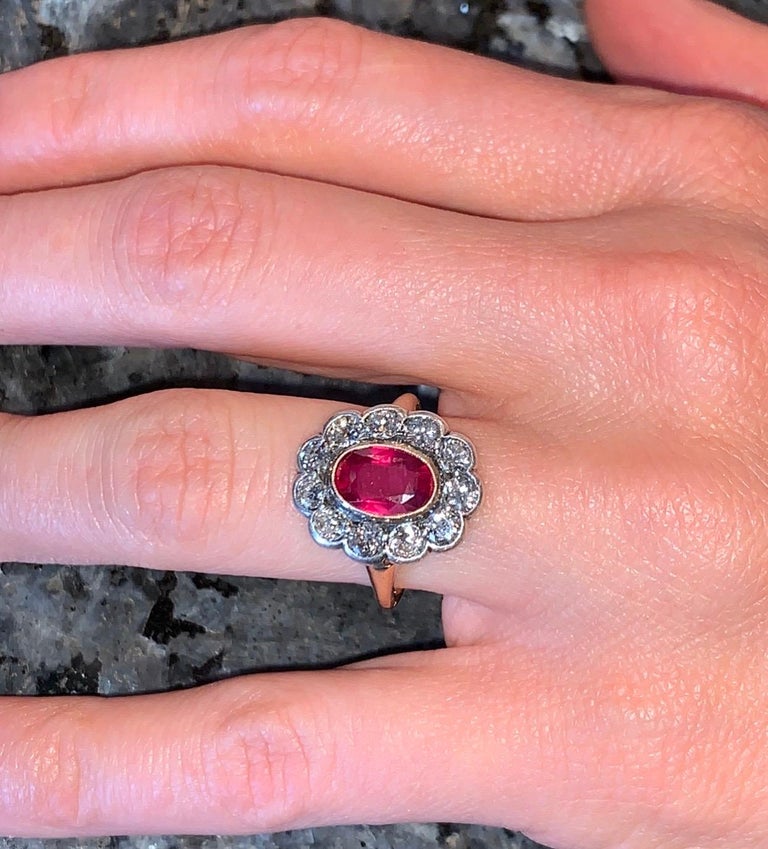 Bague Victorienne Or Rose Oublie-mois-pas - Avec Rubis & Turquoise, Style Fleur Ancienne, Neuve