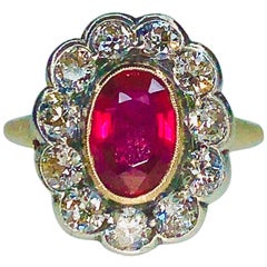 Antique Gemolithos Victorian Natural Ruby and Diamond Ring, 1890s