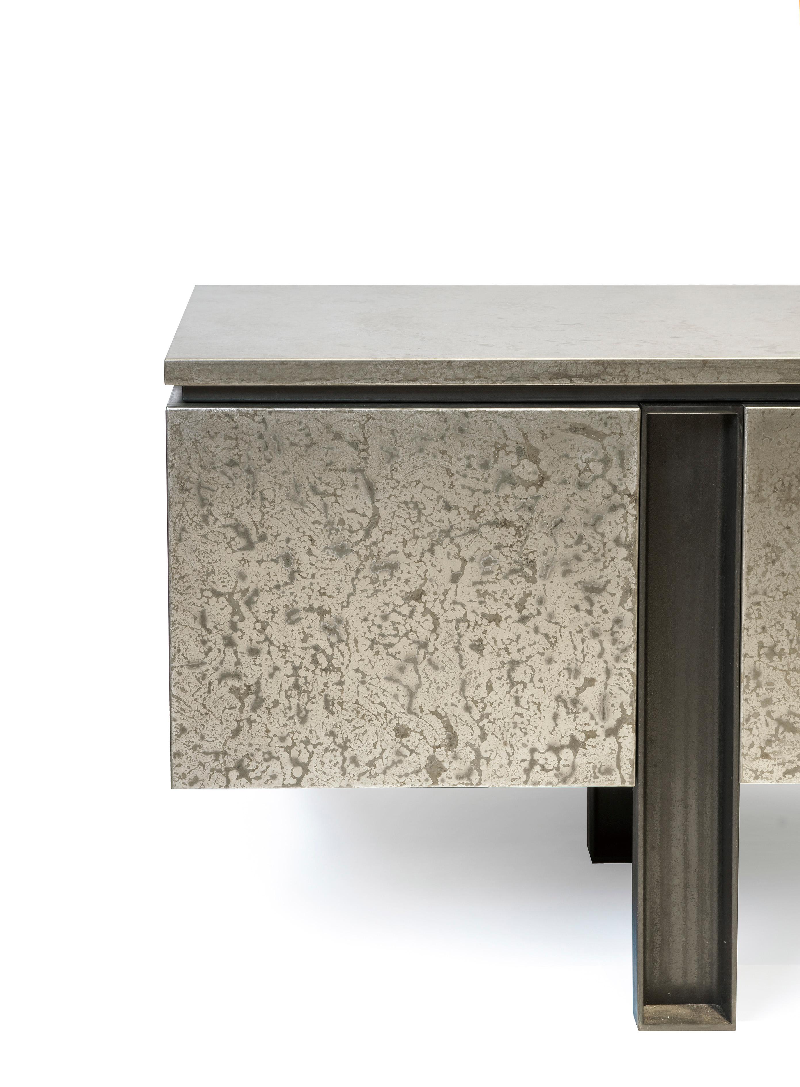 Stefano Del Vecchio worked closely with metal artisans to produce this artfully imagined credenza. Collaborating with Italy’s cherished traditional craftsmen was an integral part of developing Delvis Unlimited’s latest collection and remains an