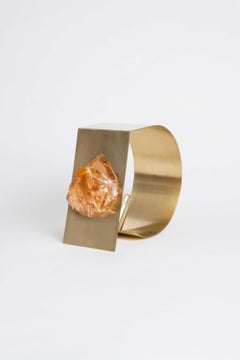 Curved Form, Orange Amber Gem with Satin Brass Table Lamp by Marie Jeunet