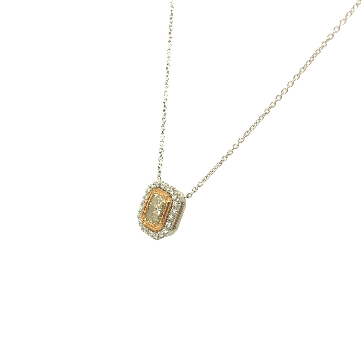 Edelsteine sind für die Ewigkeit 0,81 Karat gelber Diamant Halo Halskette 18K Gelbgold Platin (Zeitgenössisch) im Angebot
