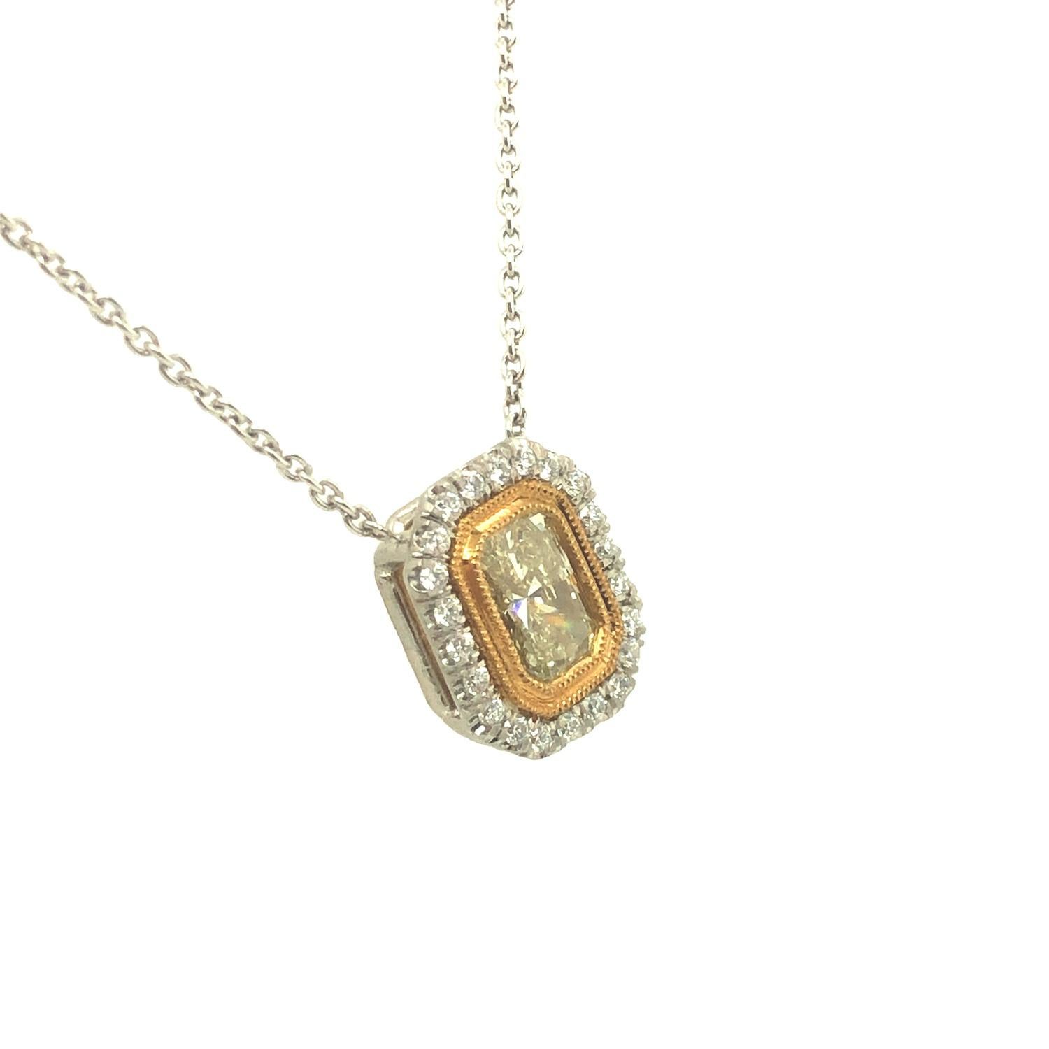 Gems Are Forever 0.81 Ct Yellow Diamond Halo Necklace 18K Yellow Gold Platinum In New Condition For Sale In beverly hills, CA