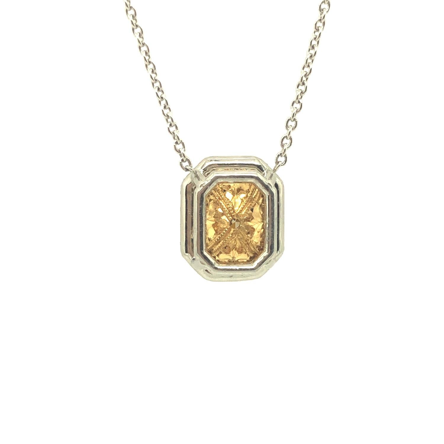 Gems Are Forever 0.81 Ct Yellow Diamond Halo Necklace 18K Yellow Gold Platinum For Sale 1
