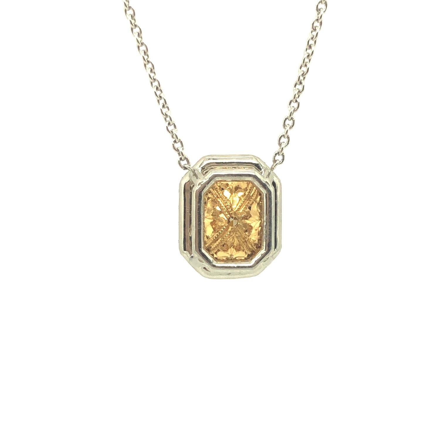Gems Are Forever 0.81 Ct Yellow Diamond Halo Necklace 18K Yellow Gold Platinum For Sale 1