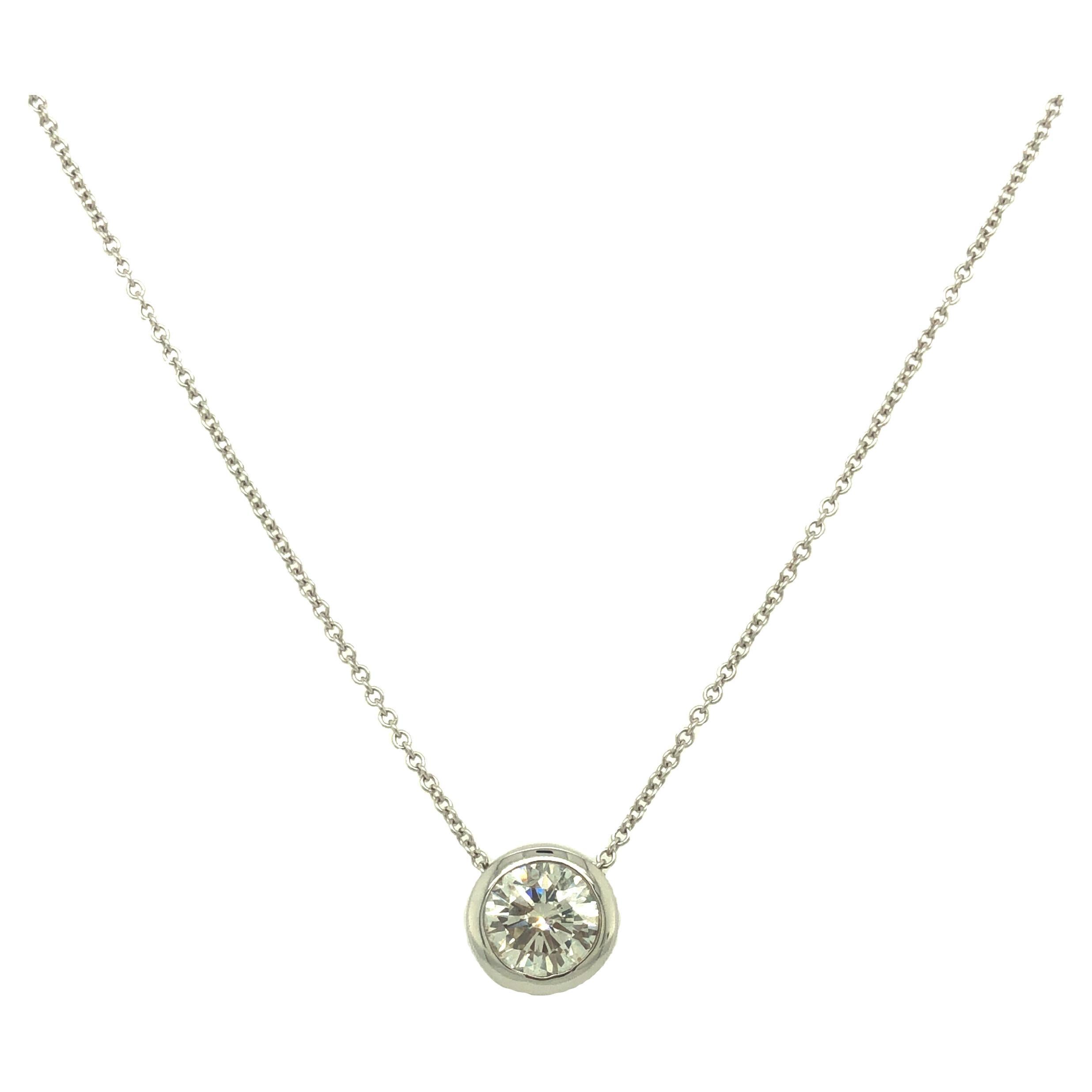 Gems Are Forever 1.28 Ct Round Brilliant Diamond Sliding Necklace 18K White Gold For Sale