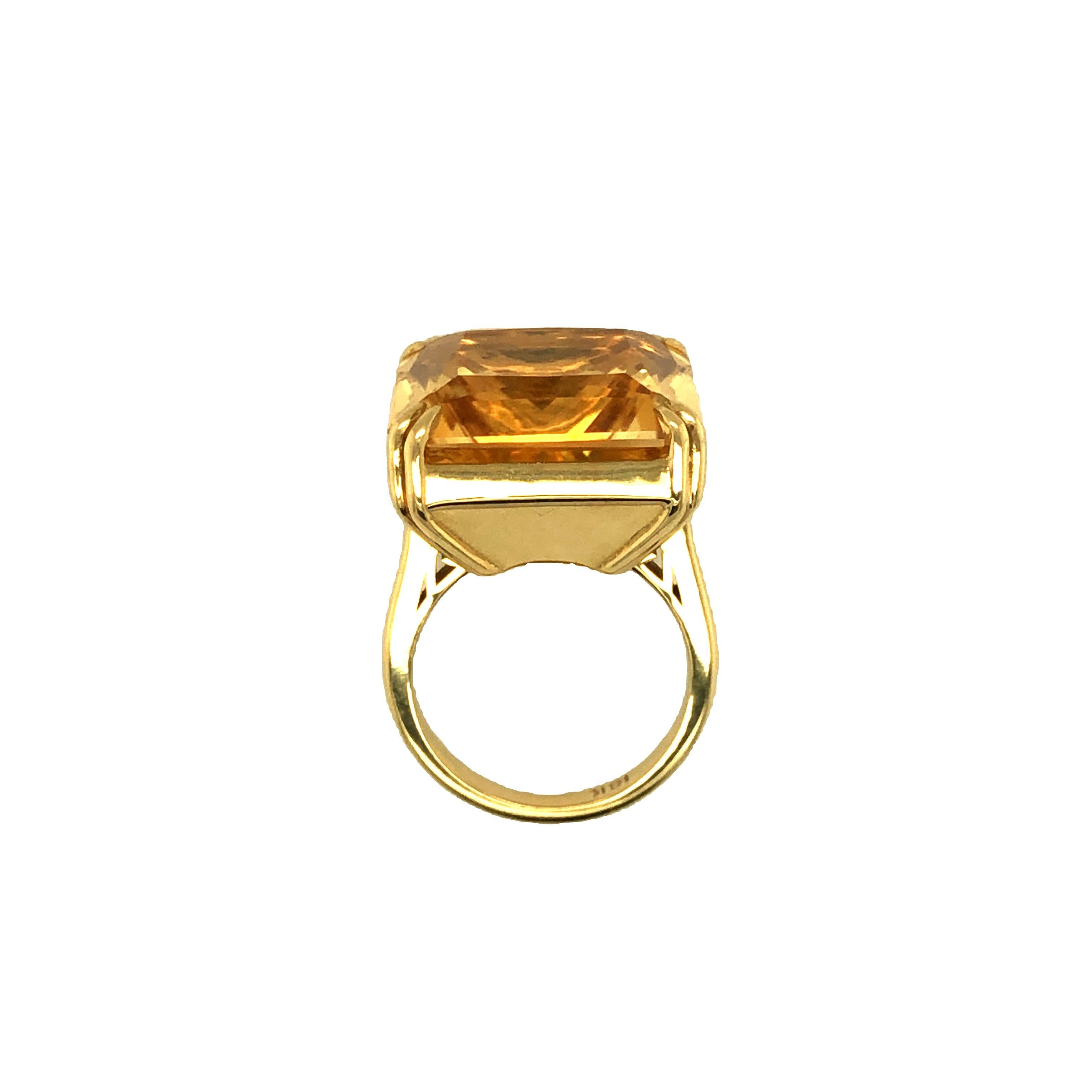 Gems Are Forever 13 carat Citrine Solitaire Cocktail Ring 18K Yellow Gold For Sale 1