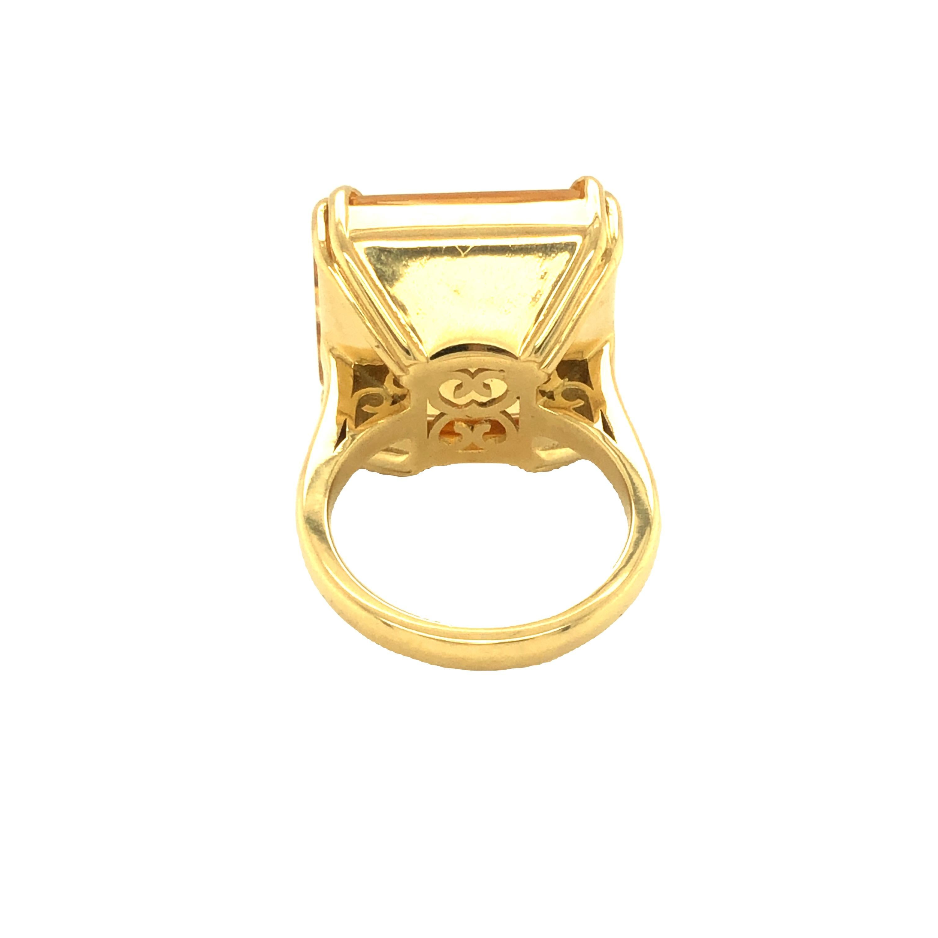 Retro Gems Are Forever 13 carat Citrine Solitaire Cocktail Ring 18K Yellow Gold For Sale