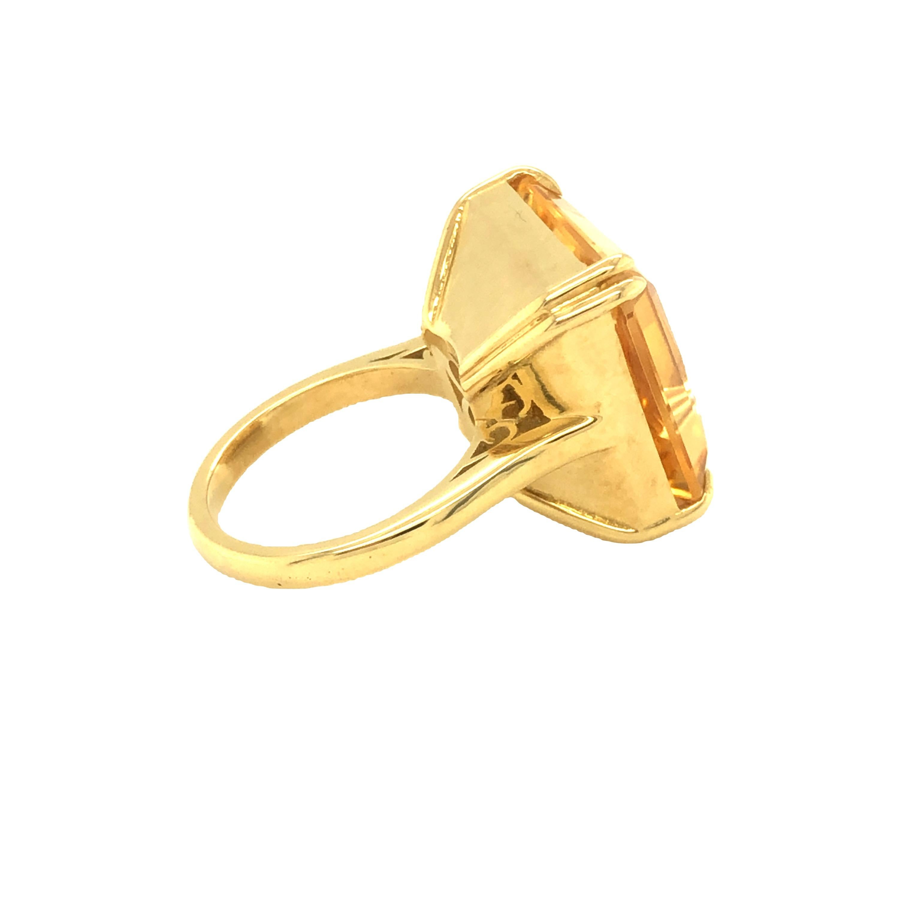 Square Cut Gems Are Forever 13 carat Citrine Solitaire Cocktail Ring 18K Yellow Gold For Sale