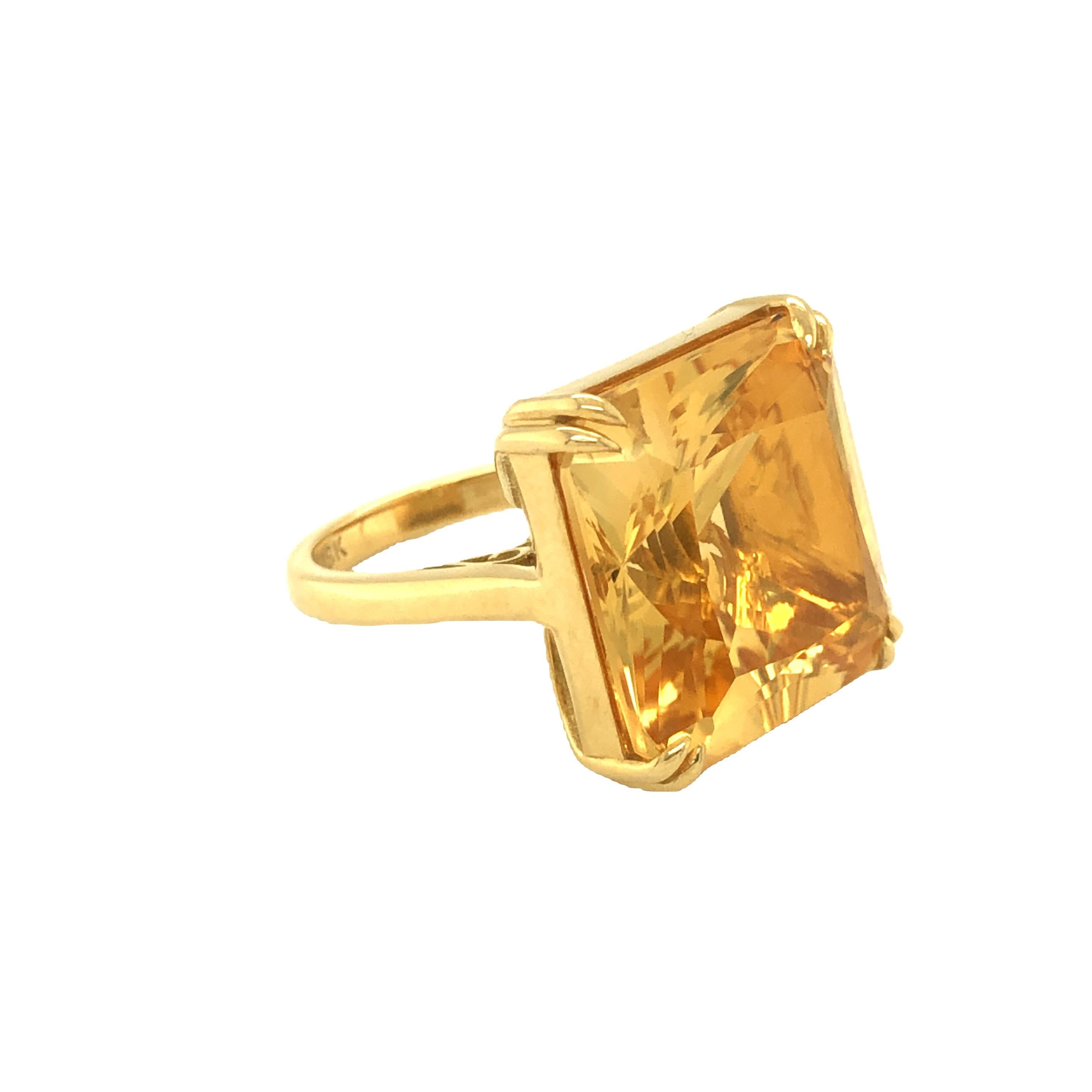 Gems Are Forever 13 carat Citrine Solitaire Cocktail Ring 18K Yellow Gold In New Condition For Sale In beverly hills, CA