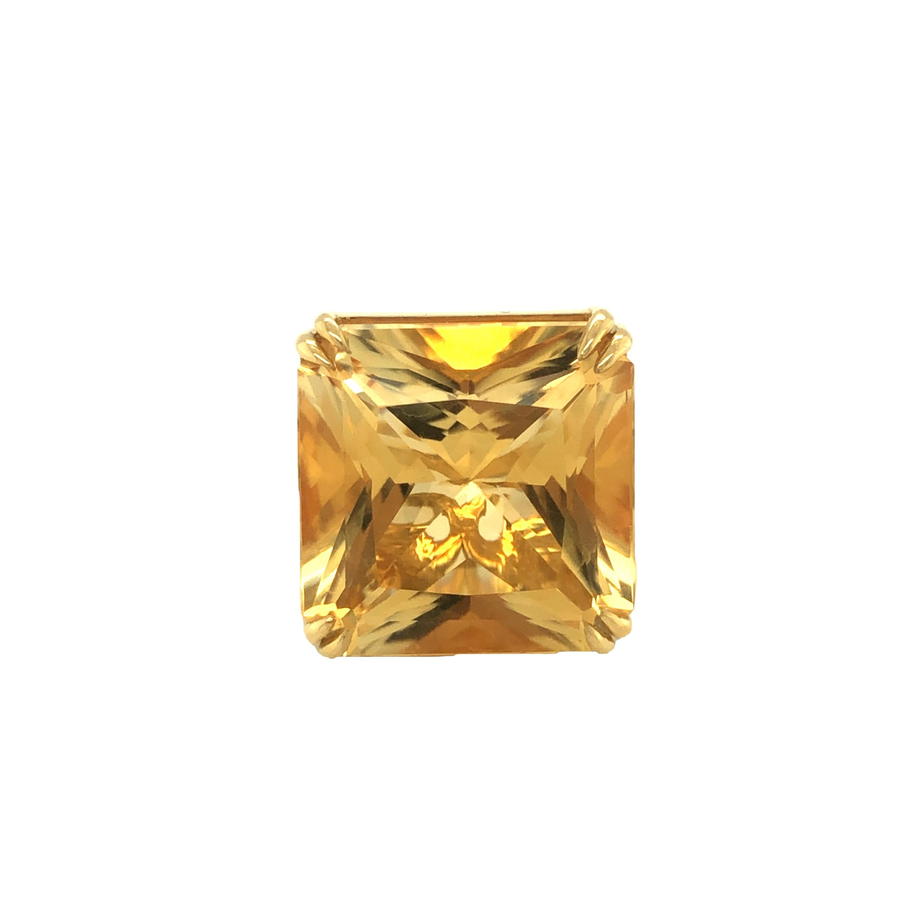Women's or Men's Gems Are Forever 13 carat Citrine Solitaire Cocktail Ring 18K Yellow Gold For Sale