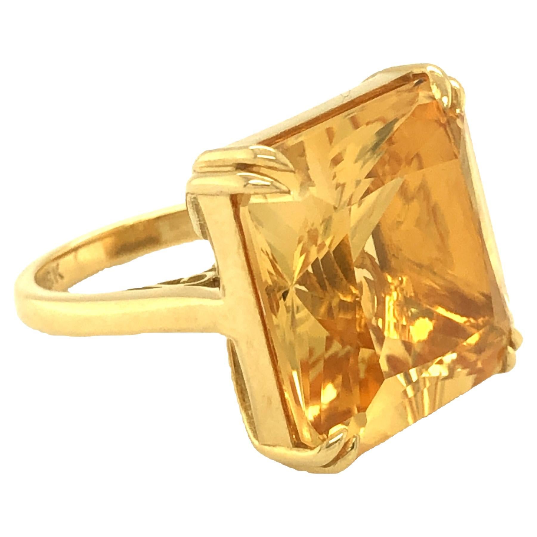 Gems Are Forever 13 carat Citrine Solitaire Cocktail Ring 18K Yellow Gold