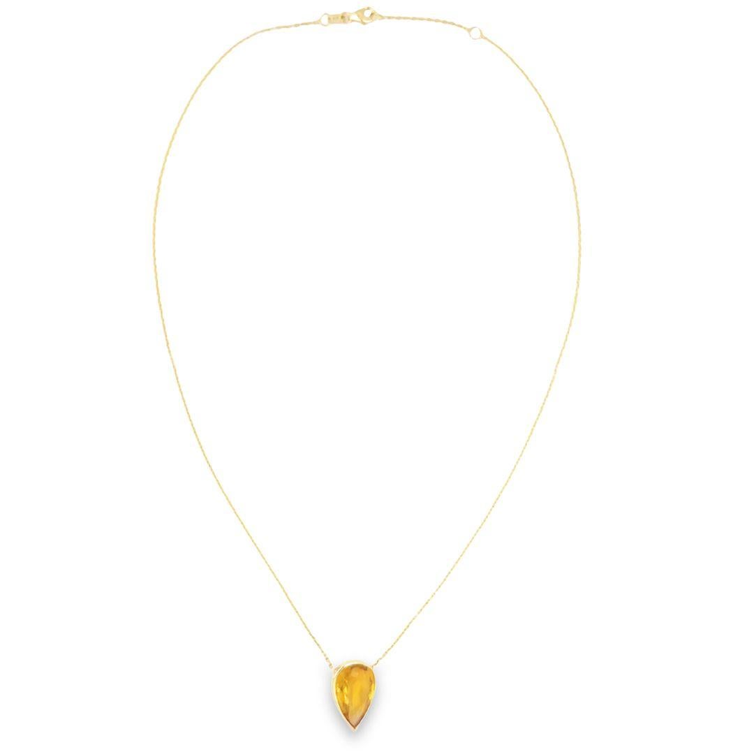 Gems Are Forever 18K Yellow Gold Bezel Set Citrine Pear-Shaped Pendant  In New Condition For Sale In beverly hills, CA