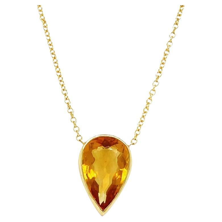 Gems Are Forever 18K Yellow Gold Bezel Set Citrine Pear-Shaped Pendant  For Sale
