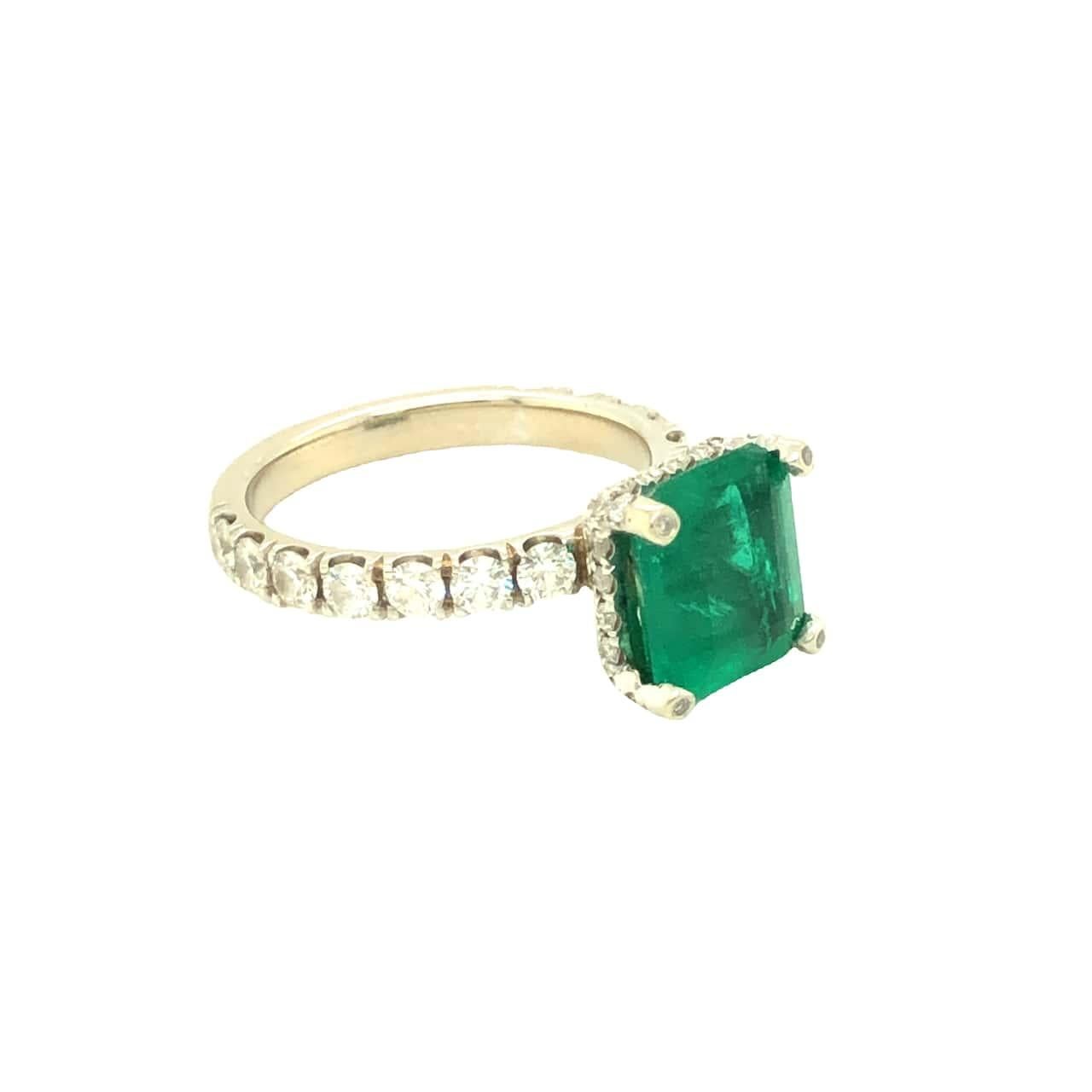 Cushion Cut Gems Are Forever GIA Certified 2.30 Carat Square Emerald and Diamond Ring 14K  For Sale