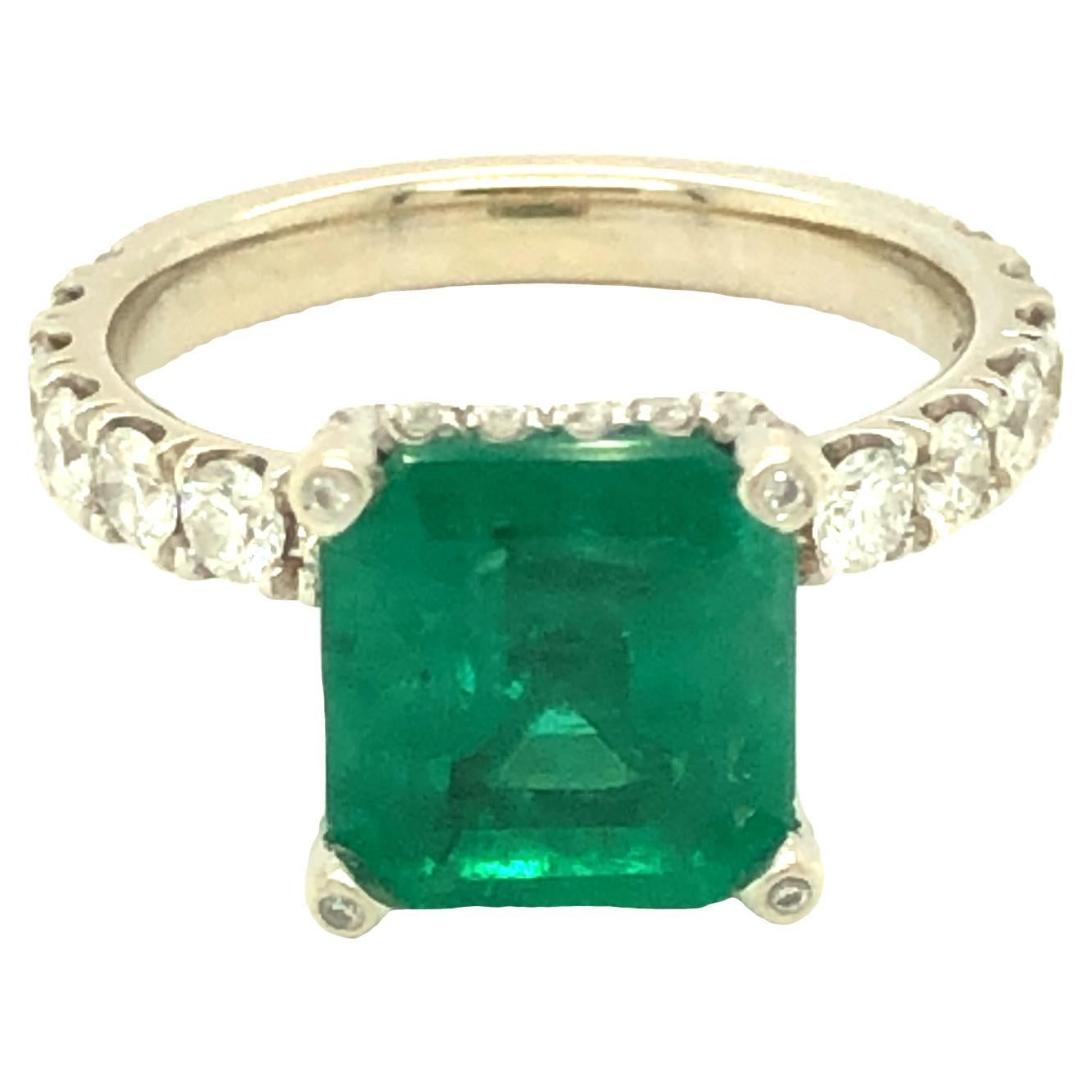 Gems Are Forever GIA Certified 2.30 Carat Square Emerald and Diamond Ring 14K 
