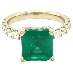 Gems Are Forever GIA Certified 2.30 Carat Square Emerald and Diamond Ring 14K 