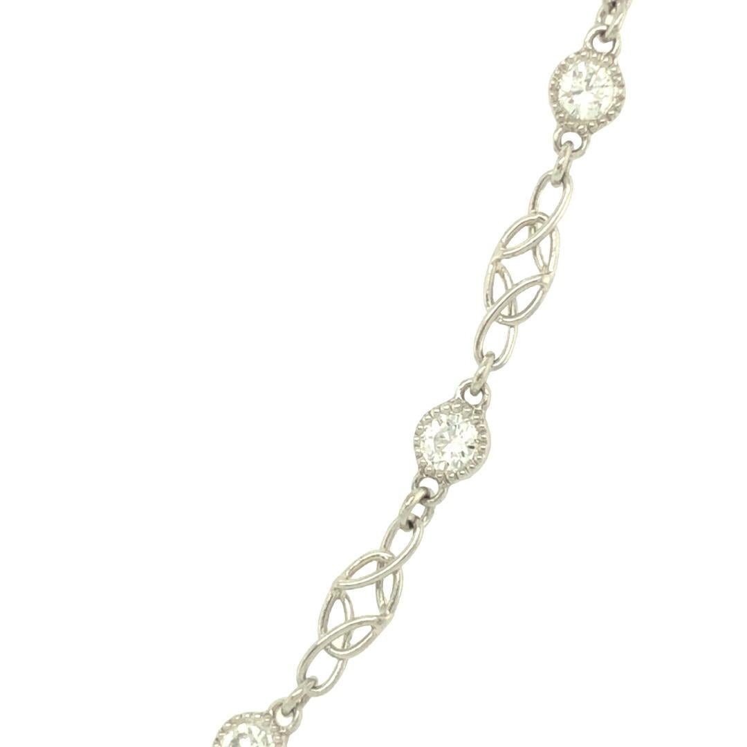 Handcrafted by our master jeweler in Beverly Hills, this Platinum antique style chain necklace features 26 diamonds F-G color, VS clarity, total weight of 2.32 carats. Each diamond is encircled in fine milgrain detailed bezel. The necklace is