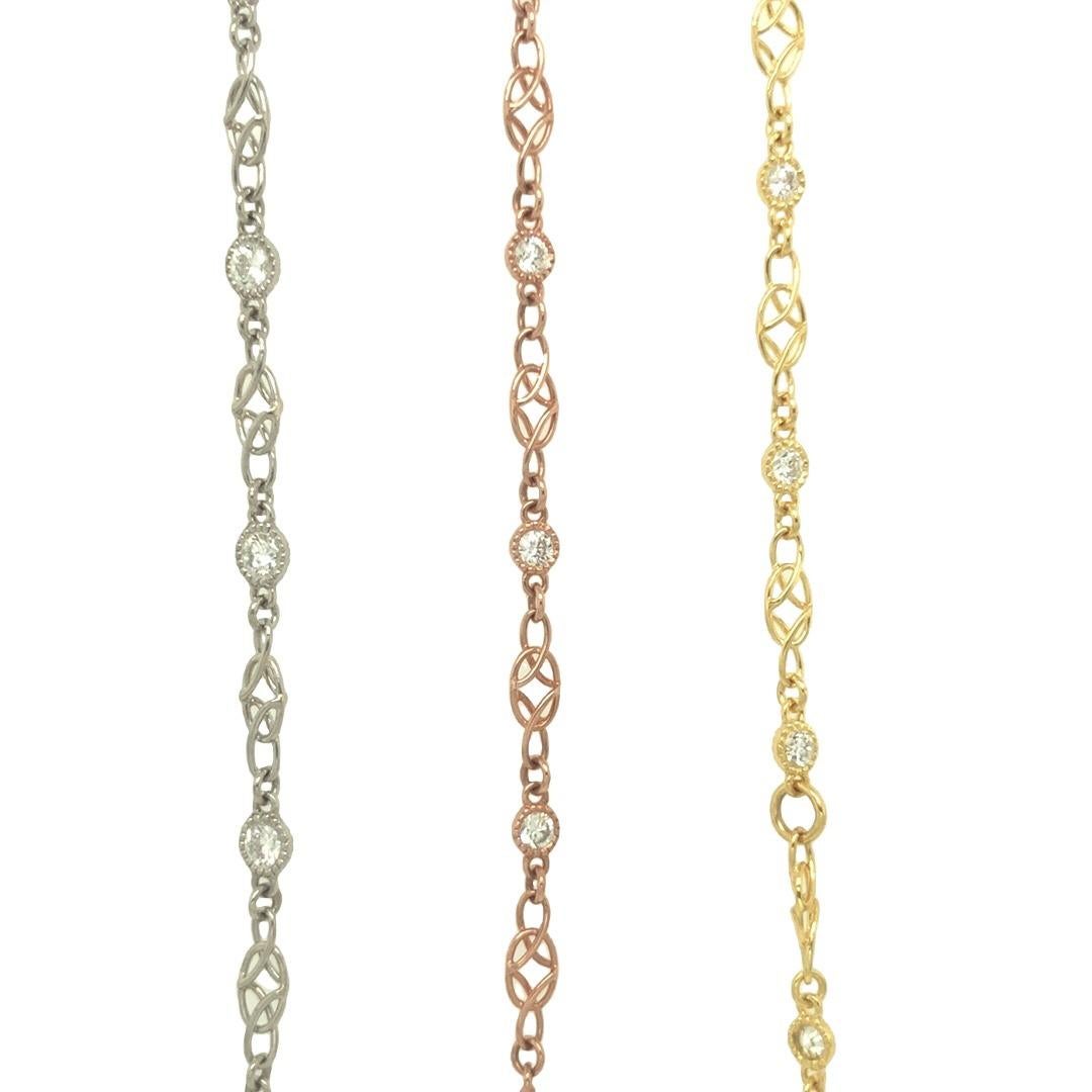 Round Cut Gems Are Forever Antique Inspired Handcrafted Diamond Link Chain Platinum For Sale