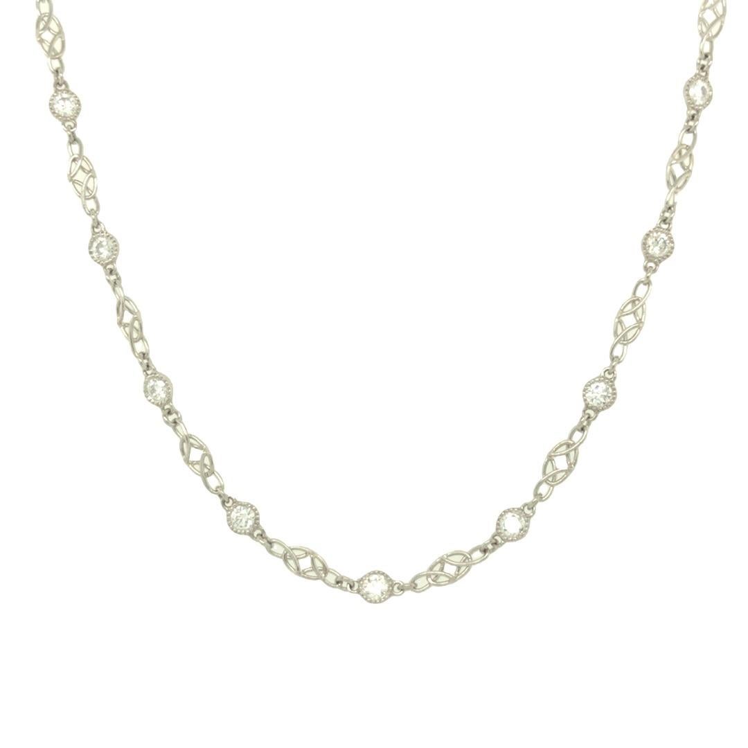Gems Are Forever Antique Inspired Handcrafted Diamond Link Chain Platinum In New Condition For Sale In beverly hills, CA