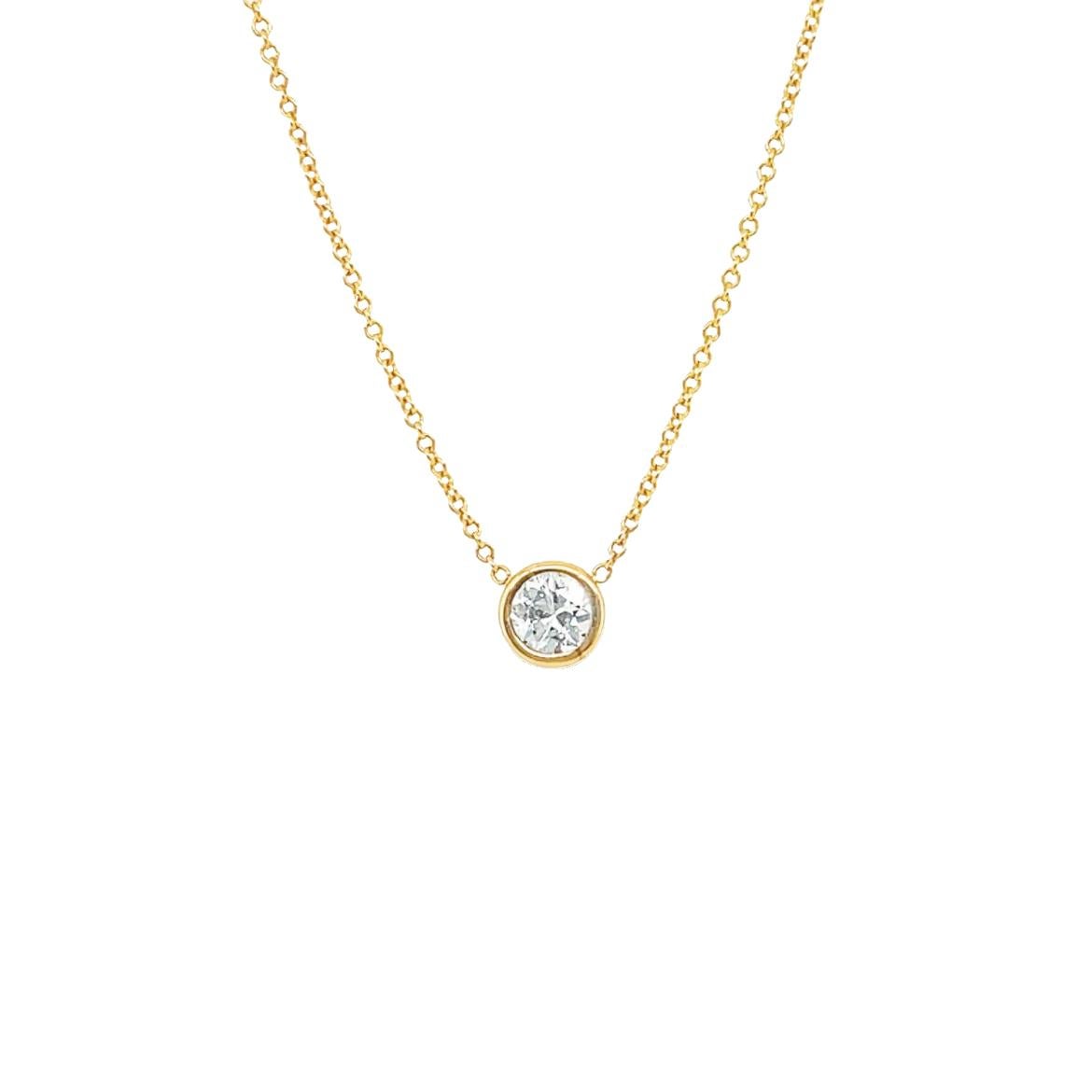 Women's Gems Are Forever Bezel Set Diamond Solitaire Necklace in 14k Yellow Gold For Sale