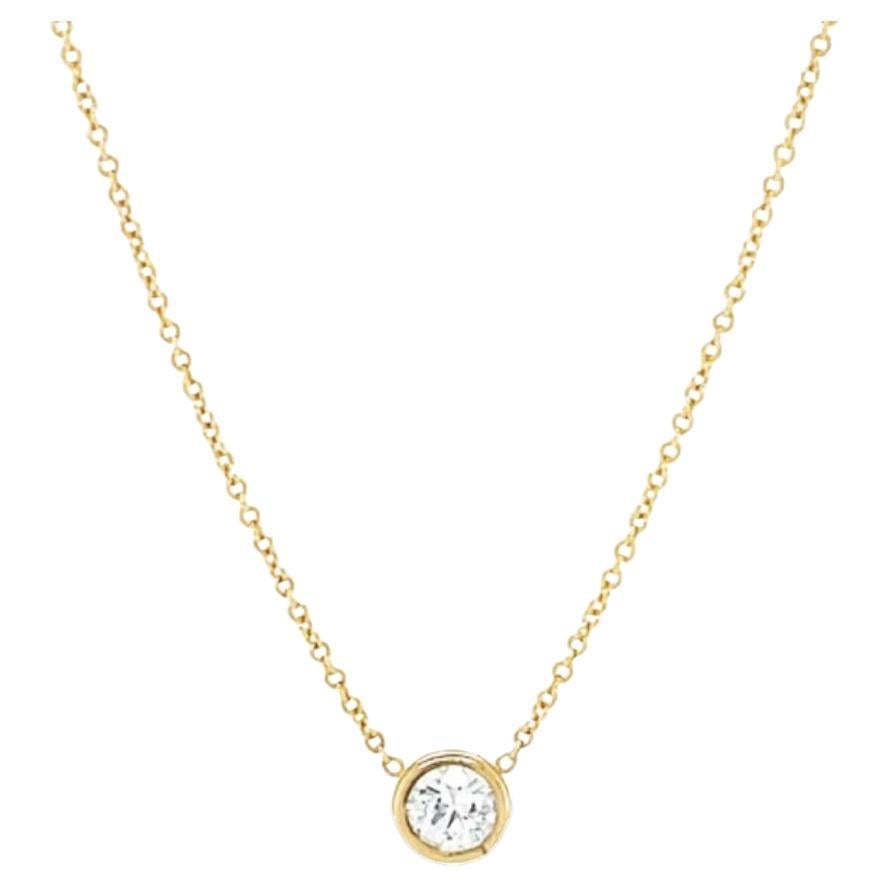 Gems Are Forever Bezel Set Diamond Solitaire Necklace in 14k Yellow Gold For Sale