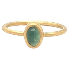 Gems Are Forever Cabochon Green Tourmaline Bezel Set Ring