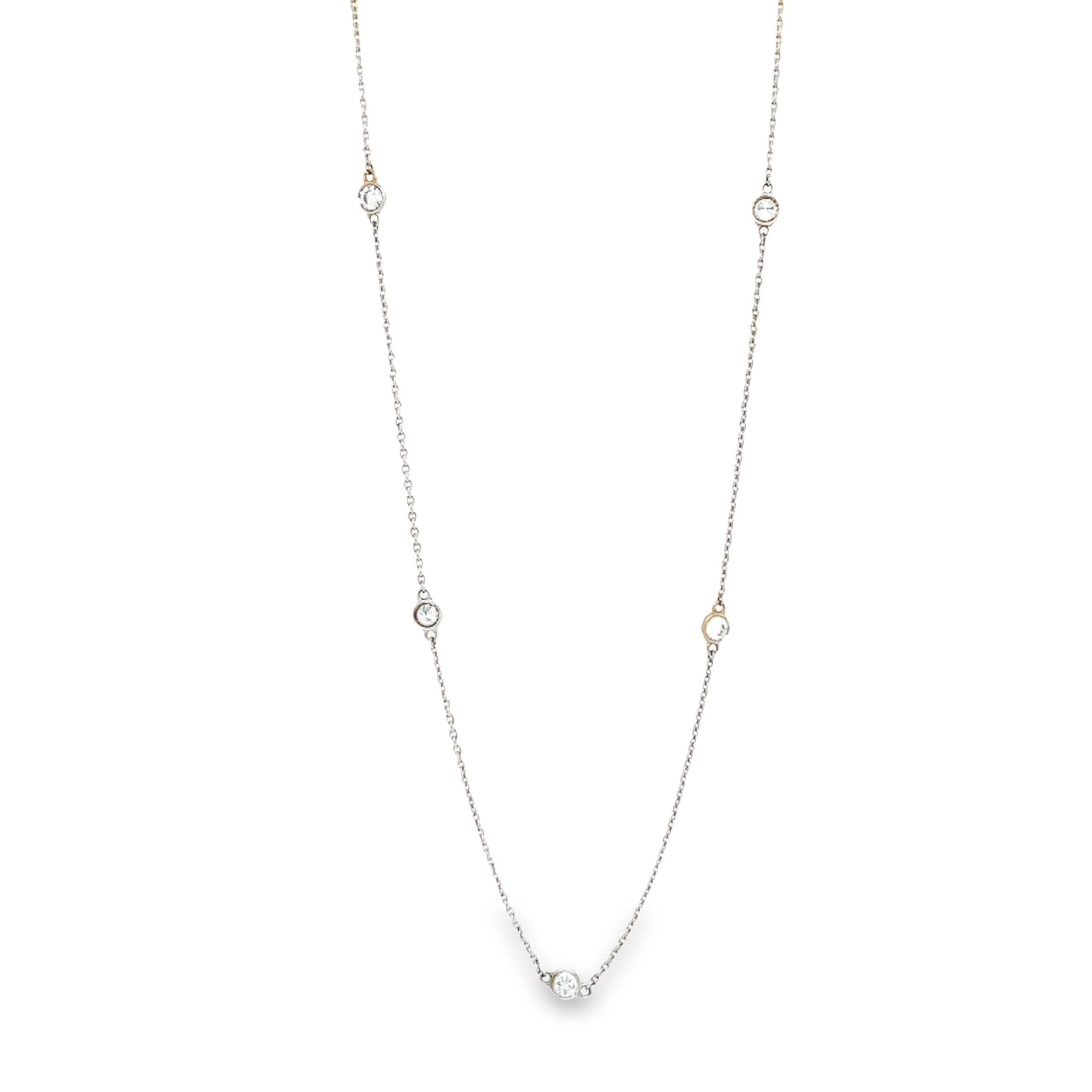 Round Cut Gems Are Forever Diamonds by the Yard 8 Round Bezel Necklace in 18k White Gold For Sale