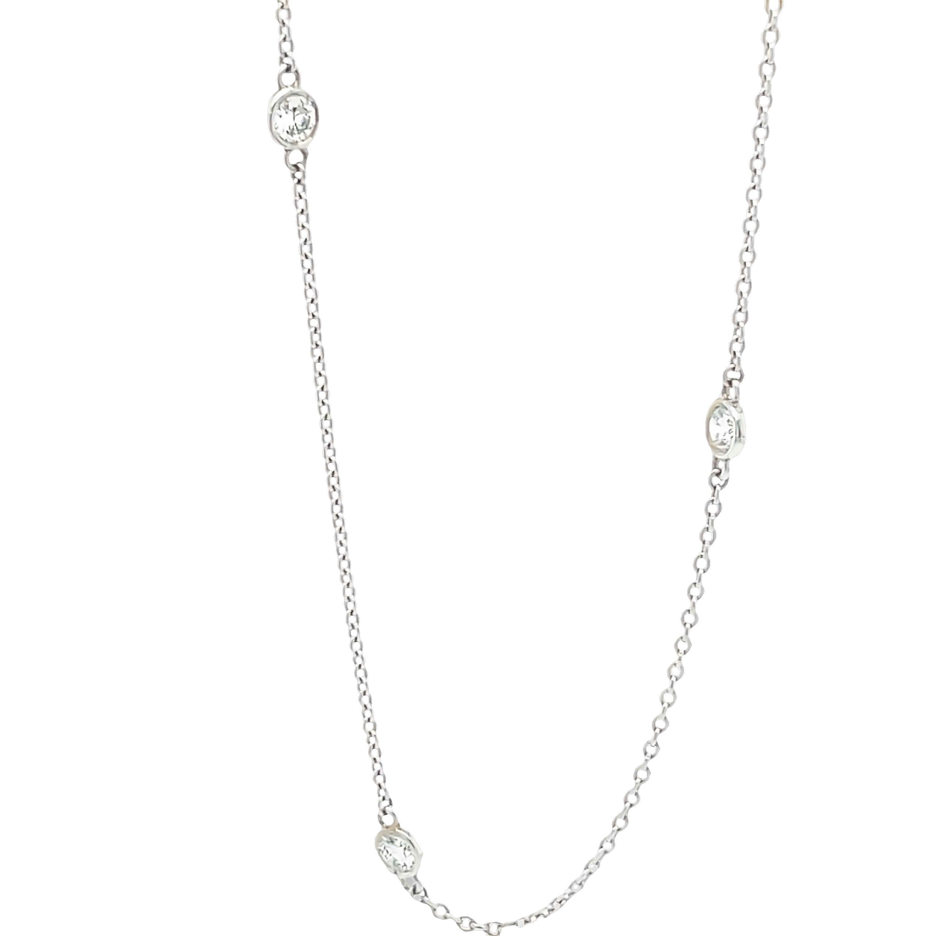 Women's Gems Are Forever Diamonds by the Yard 8 Round Bezel Necklace in 18k White Gold For Sale