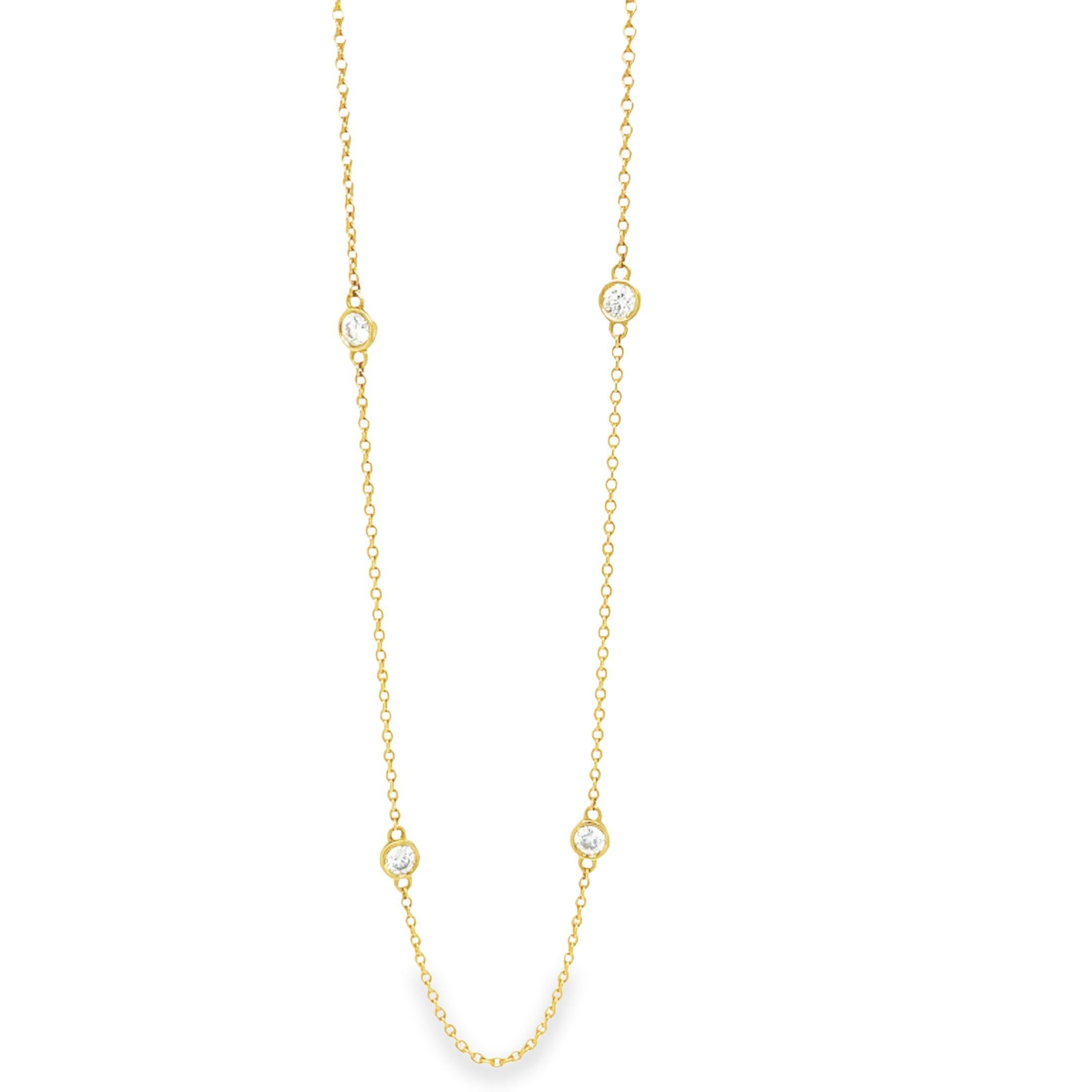 Round Cut Gems Are Forever Diamonds by the Yard 8 Round Bezel Necklace in 18k Yellow Gold For Sale