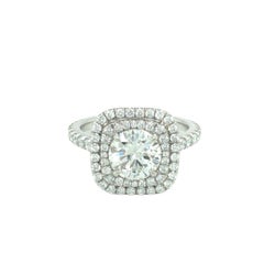 Gems are Forever EGL Cert 1.49 Ct Diamond Double Halo Engagement Platinum Ring