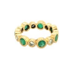 Gems Are Forever Emerald and Diamond Eternity Wedding Band Ring 18K Yellow Gold