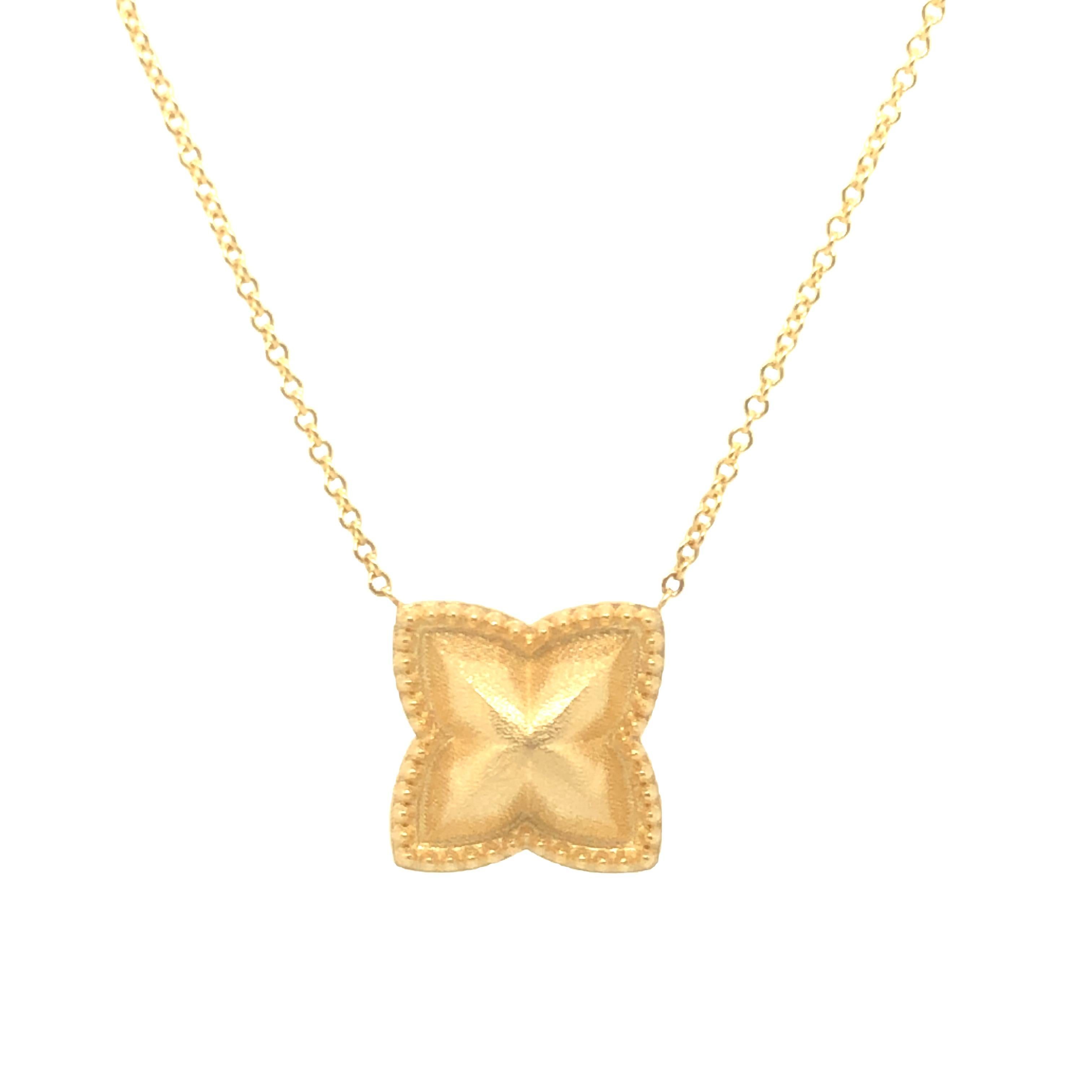 Designed and handcrafted by our team at Gems Are Forever, Beverly Hills. Inspired by an art motif during our trip to Thailand, this pendant brings minimalist beauty to your collection. This beautiful necklace is crafted in 14k yellow gold featuring