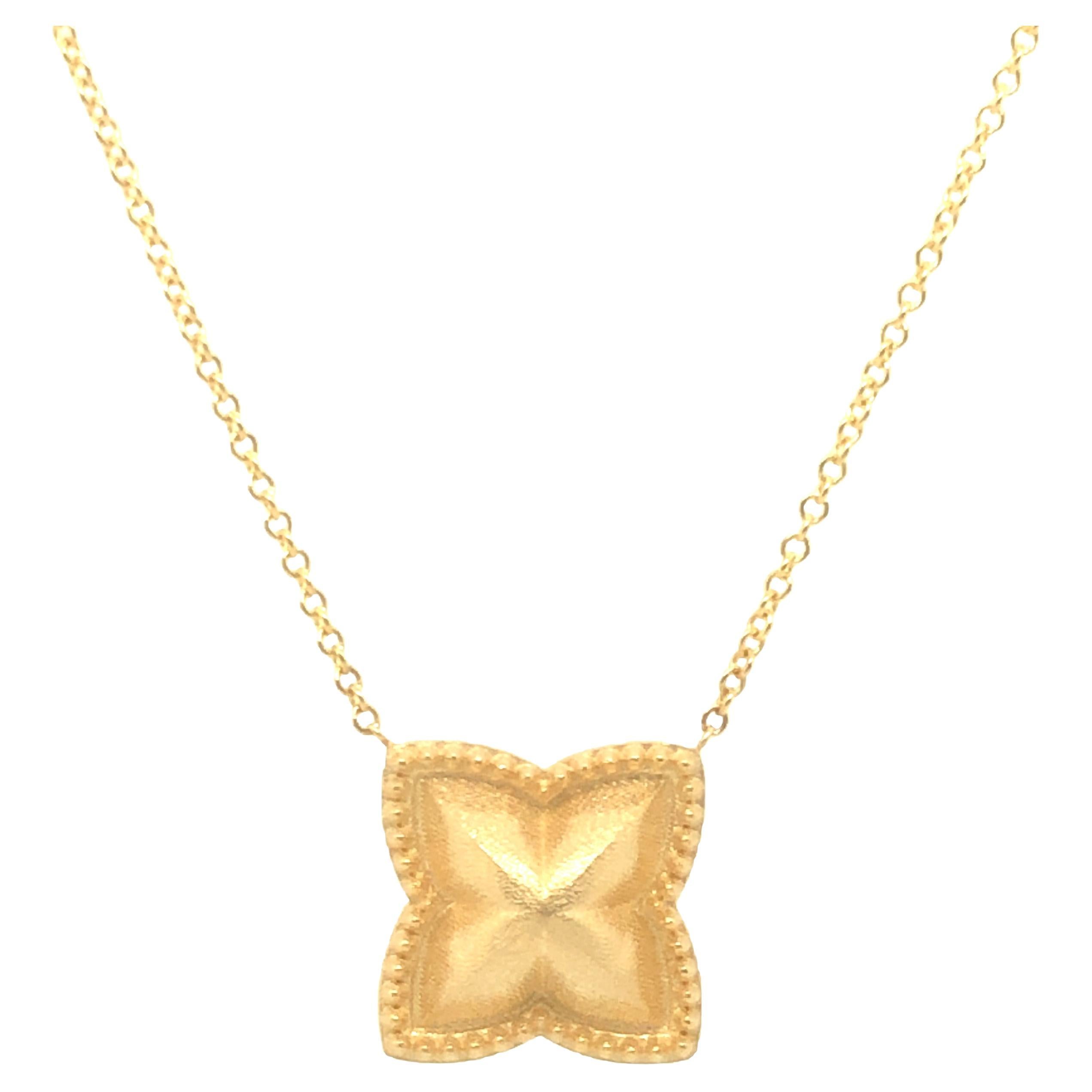Gems Are Forever Floral Emblem Necklace in 14k Yellow Gold