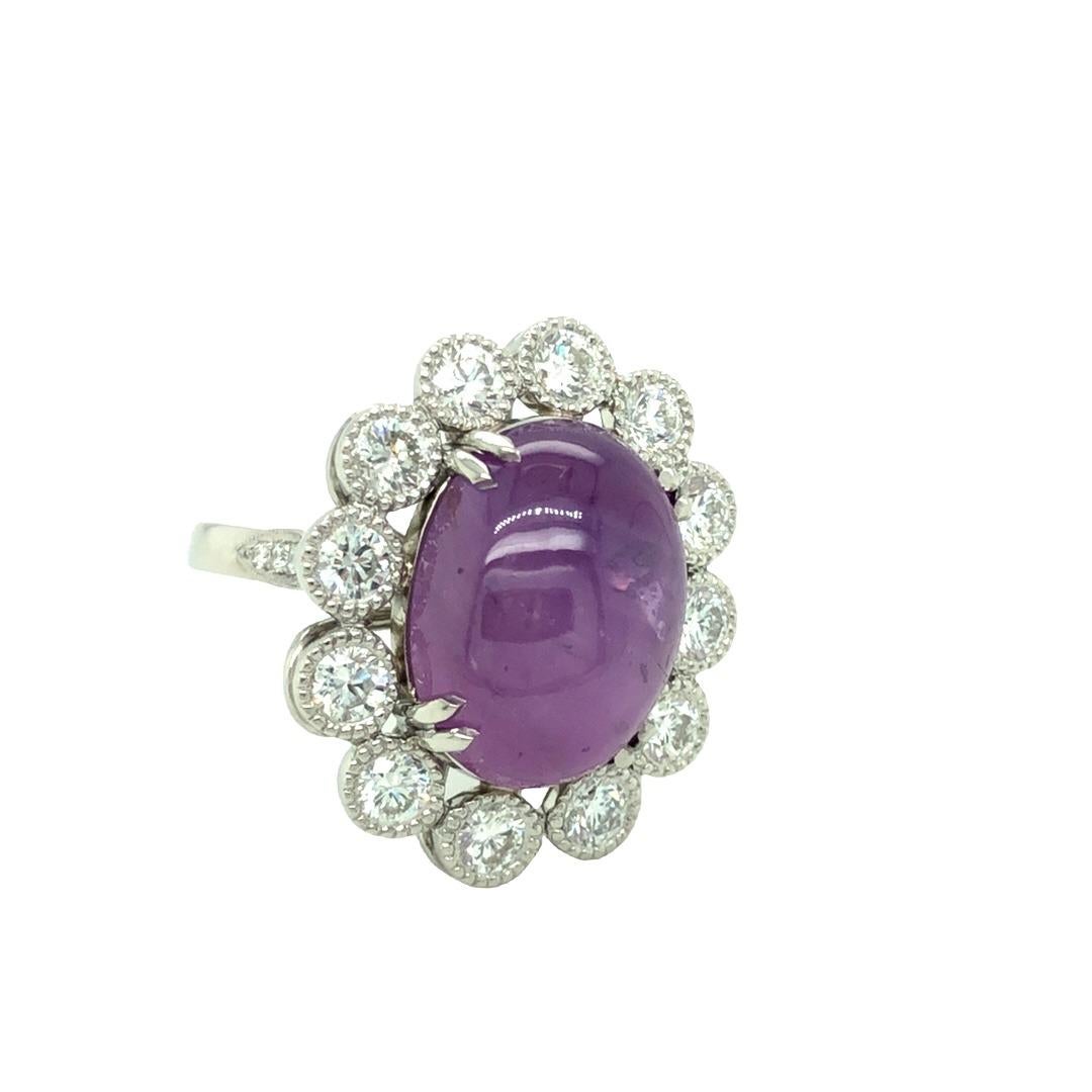 Les pierres précieuses sont éternelles certifiées par le GIA : saphir étoilé rose violet 16,33 et diamants en vente 1