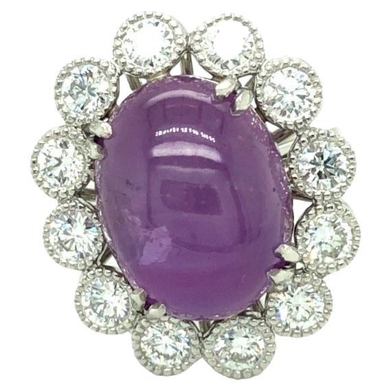 Les pierres précieuses sont éternelles certifiées par le GIA : saphir étoilé rose violet 16,33 et diamants