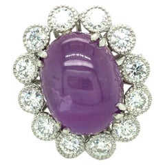 Used Gems Are Forever GIA Certified 16.33 Pink Purple Star Sapphire and Diamond Ring