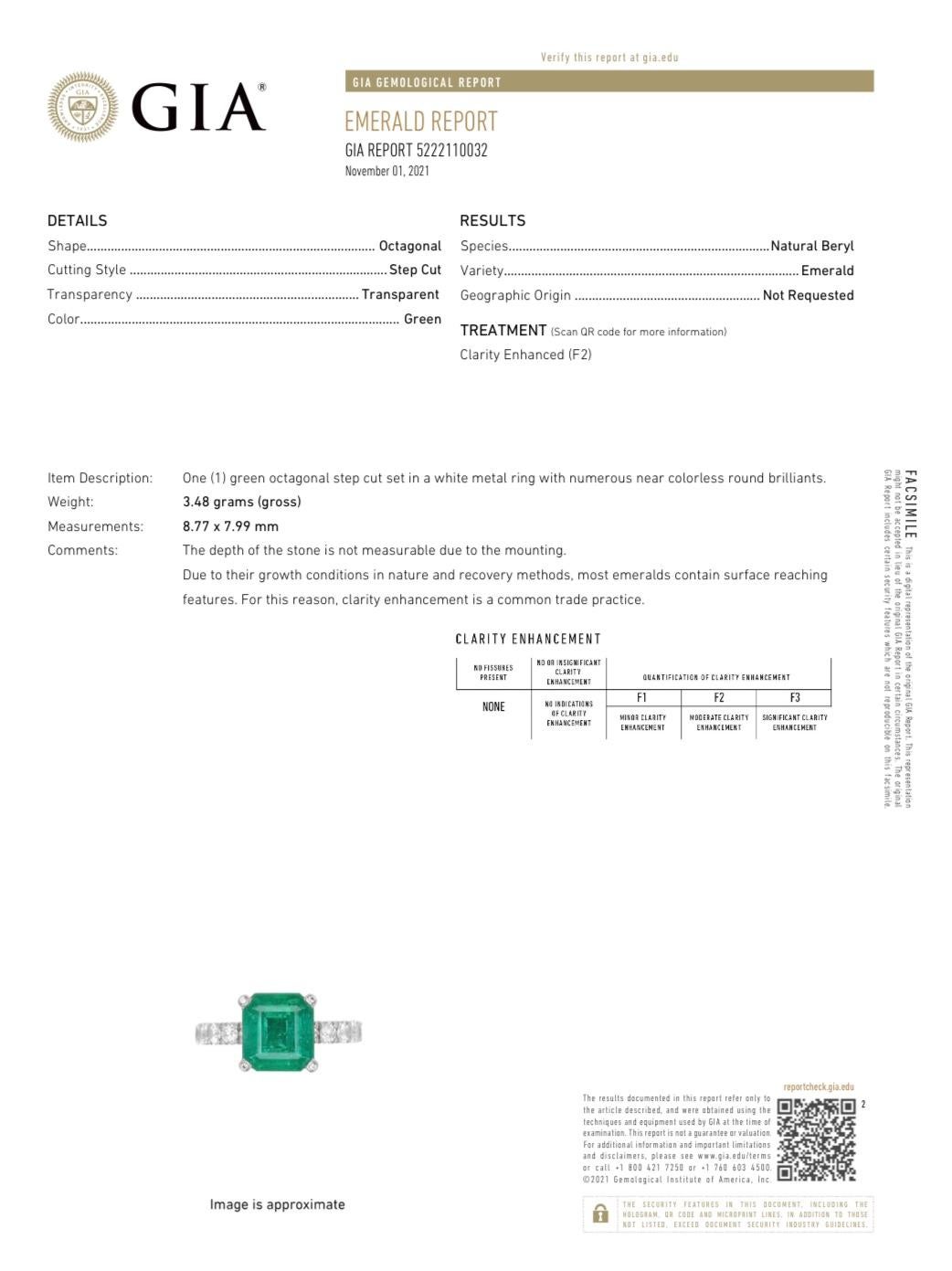 Women's Gems Are Forever GIA Certified 2.30 Carat Square Emerald and Diamond Ring 14K  For Sale