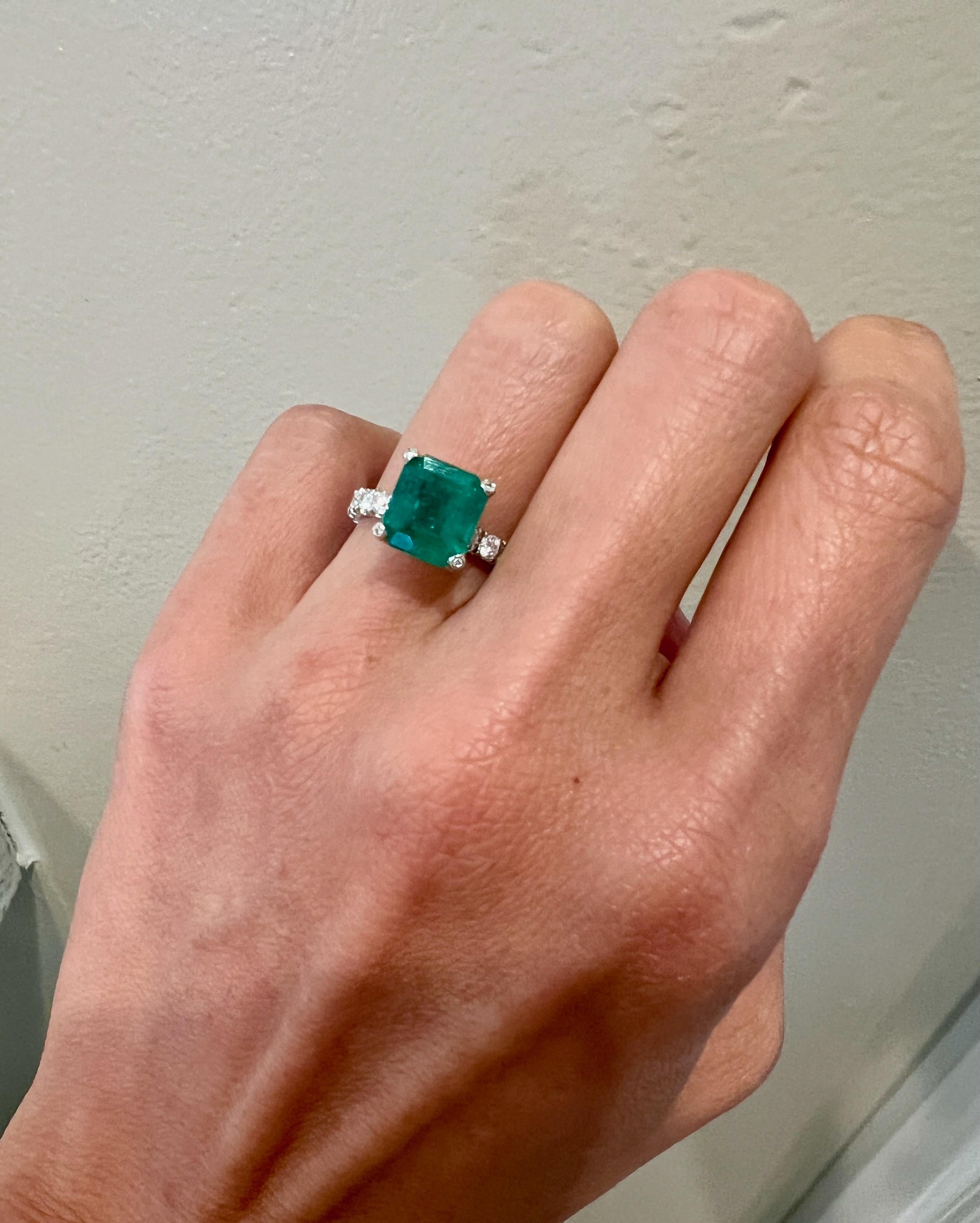 Women's Gems Are Forever GIA Certified 2.30 Carat Square Emerald and Diamond Ring 14K For Sale