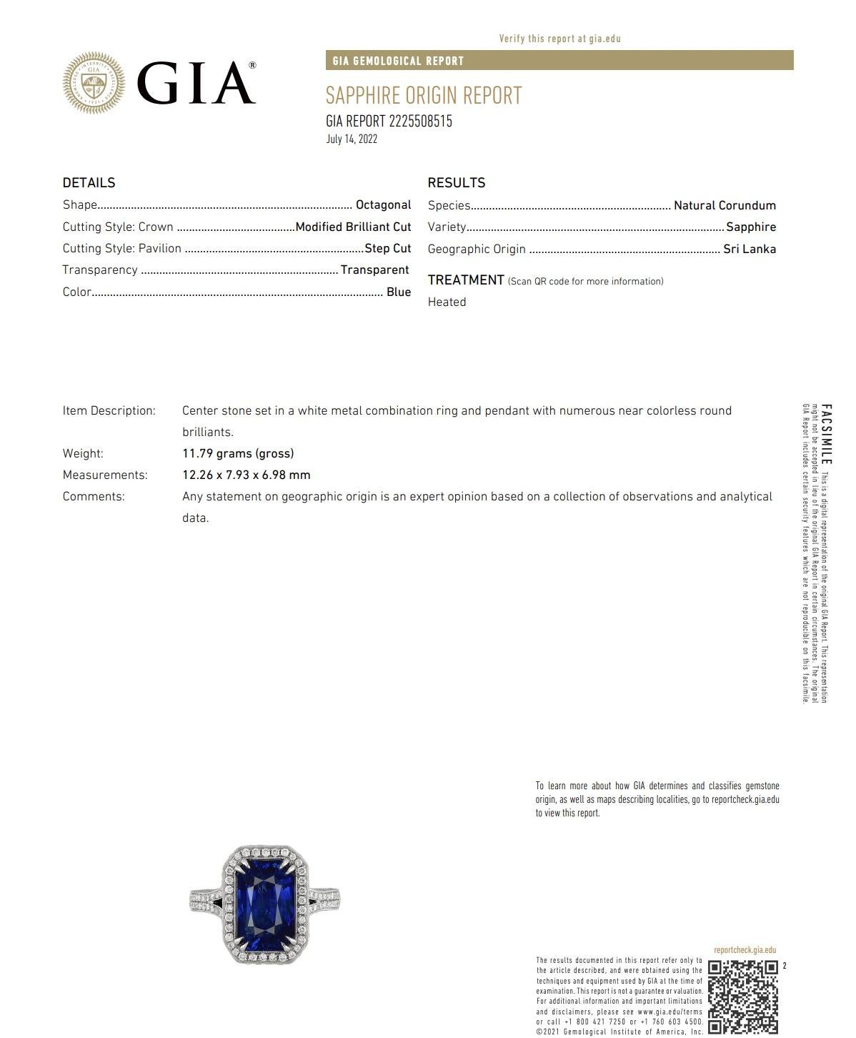 Gems Are Forever GIA Certified 8.14 Carat Sapphire and Diamond Convertible Ring For Sale 2