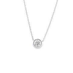 Gems Are Forever Gold Bezel Set Diamond Solitaire Necklace in 14K White Gold