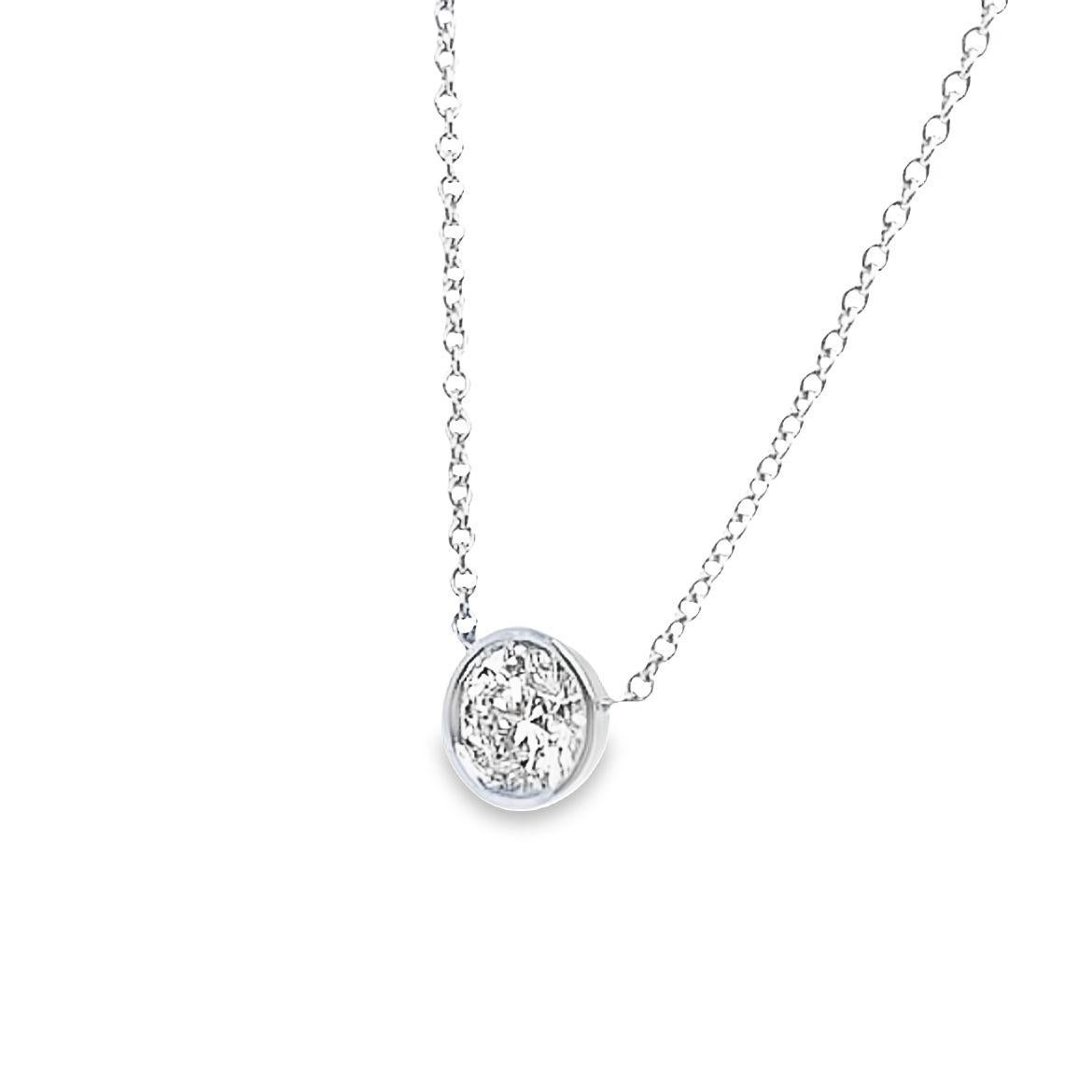 Gems Are Forever Gold Bezel Set Diamond Solitaire Necklace in 14K White Gold In New Condition For Sale In beverly hills, CA