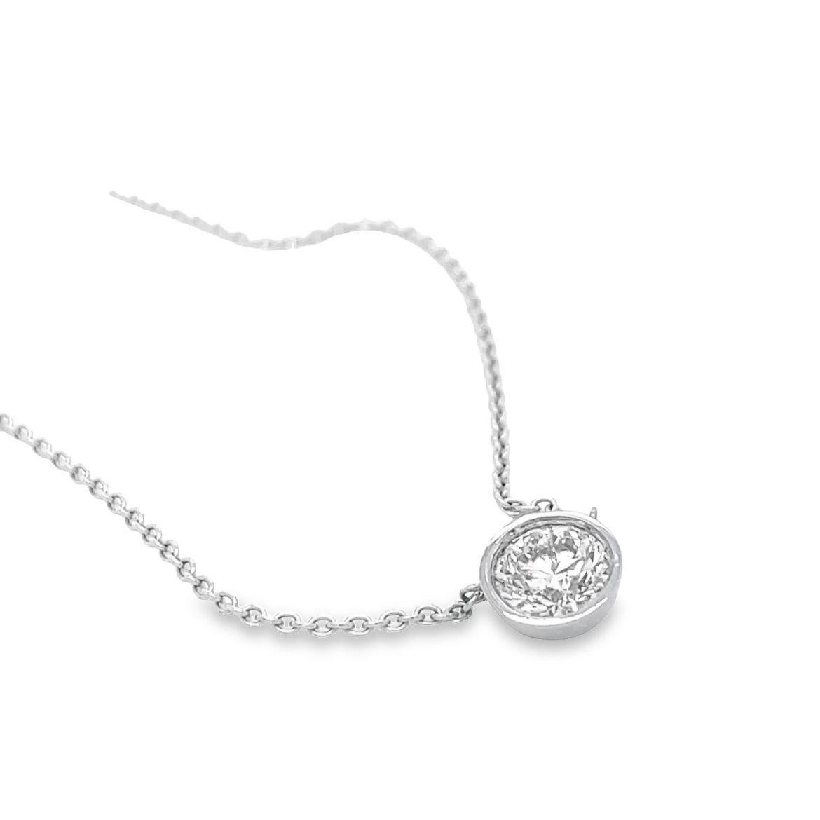Women's Gems Are Forever Gold Bezel Set Diamond Solitaire Necklace in 14K White Gold For Sale