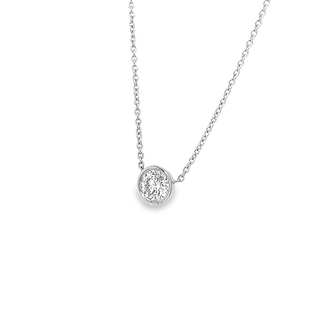 Gems Are Forever Gold Bezel Set Diamond Solitaire Necklace in 14K White Gold For Sale 1