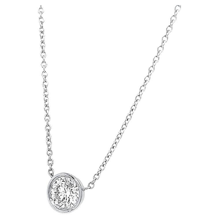 Gems Are Forever Gold Bezel Set Diamond Solitaire Necklace in 14K White Gold