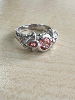 Gems Are Forever Padparadscha and Diamond Ring 18k White Gold