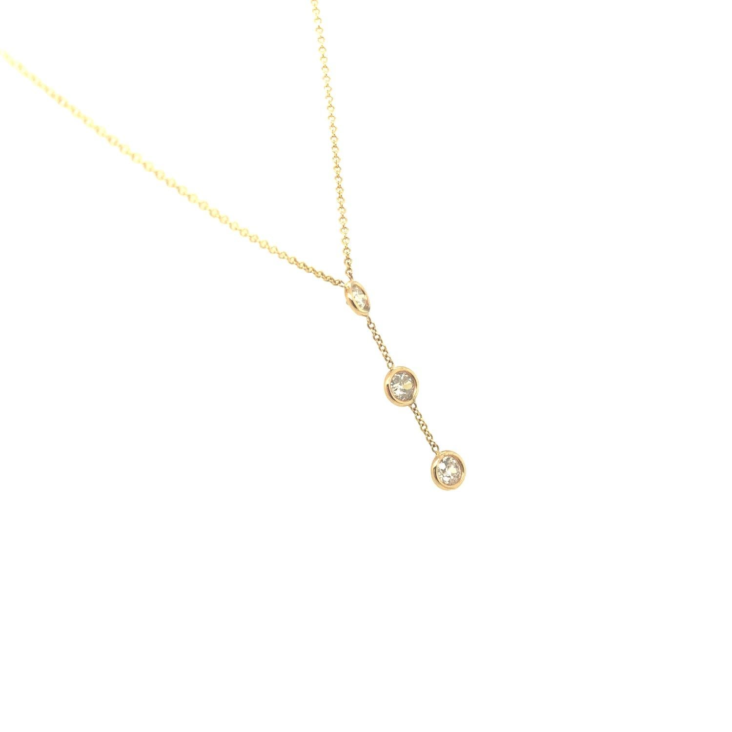 Edelsteine sind für die Ewigkeit Dreisteinige baumelnde Diamant-Halskette 14K Gelbgold (Zeitgenössisch) im Angebot