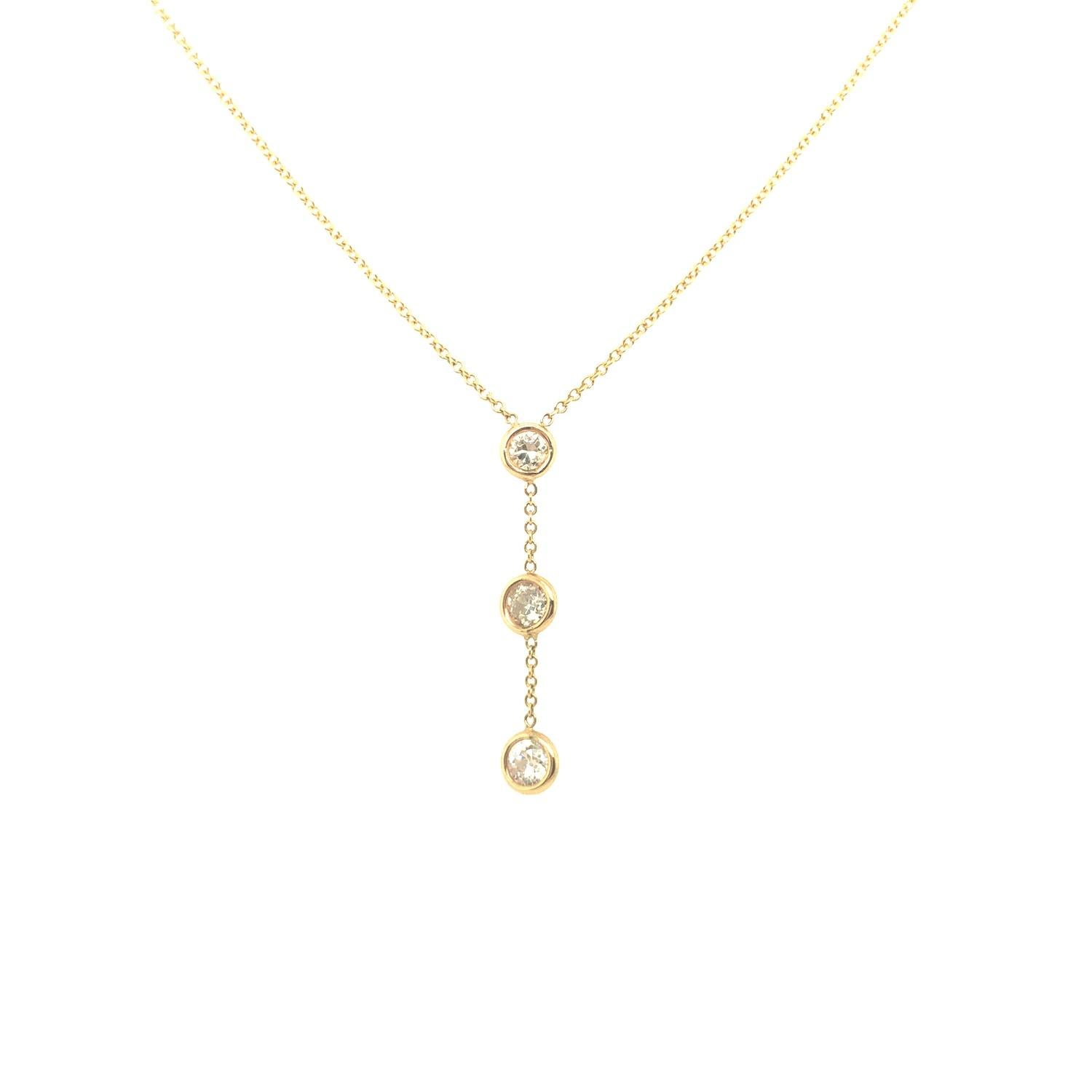 Edelsteine sind für die Ewigkeit Dreisteinige baumelnde Diamant-Halskette 14K Gelbgold (Rundschliff) im Angebot