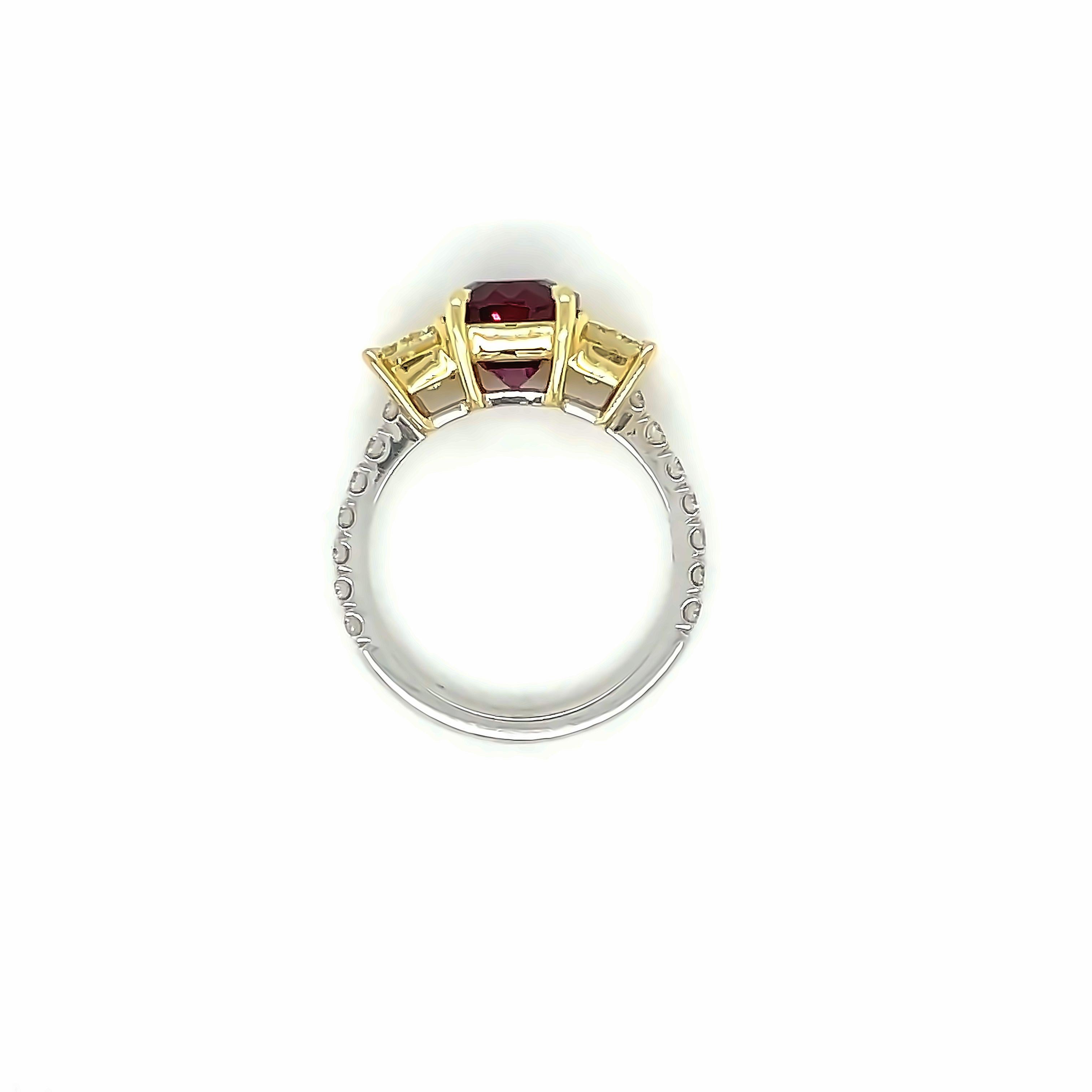 Cushion Cut Gems Are Forever Three Stone GIA Certified 3.02 ct. Natural Ruby Ring 18k Gold For Sale