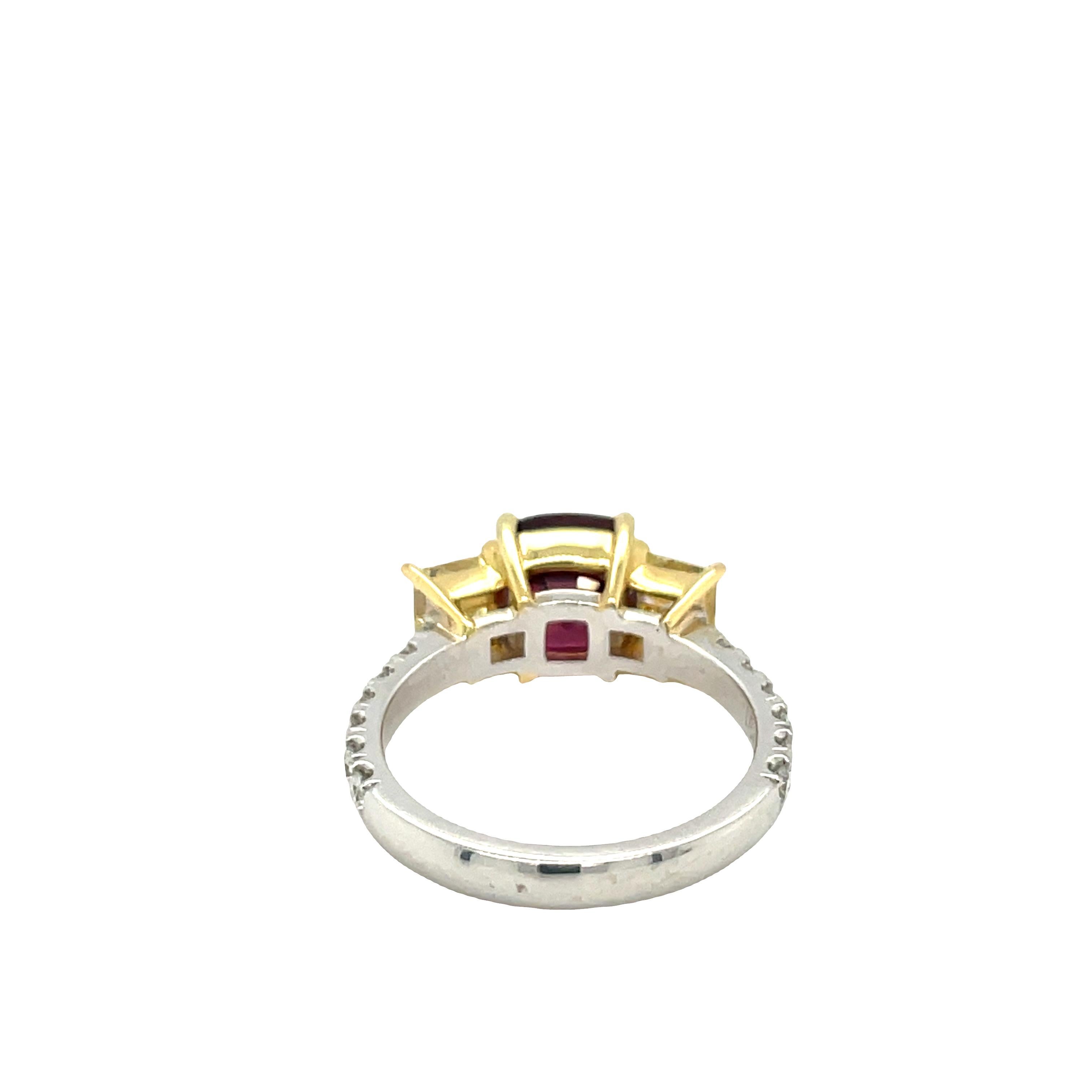 Gems Are Forever Trois pierres certifiées GIA 3,02 ct. Bague en or 18k avec rubis naturel Pour femmes en vente