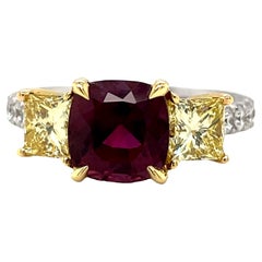 Gems Are Forever Three Stone GIA Certified 3.02 ct. Natural Ruby Ring 18k Gold